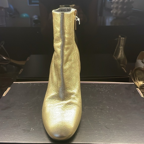 Ladies light gold Saint Laurent Paris ankle boots, YSL logo metal on heel - Picture 4 of 7